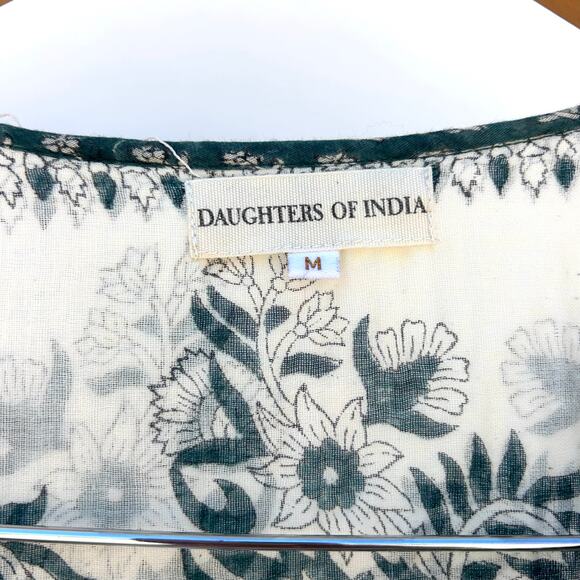 Daughters Of India Rooh Mini Dress Pine Long Sleeve Turquoise Medium Cotton - Picture 7 of 11